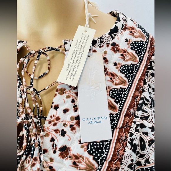 Calypso St. Barth Puff Sleeve Peasant Top S Floral Grandma Core Boho New! - Picture 6 of 9